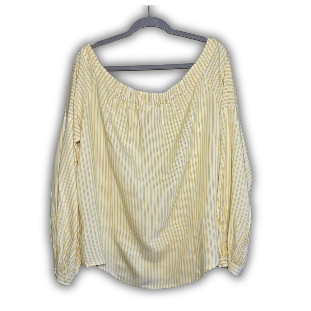 Maeve by Anthropologie Clotille Off-The-Shoulder Blouse Yellow White Size 16 - Picture 8 of 9